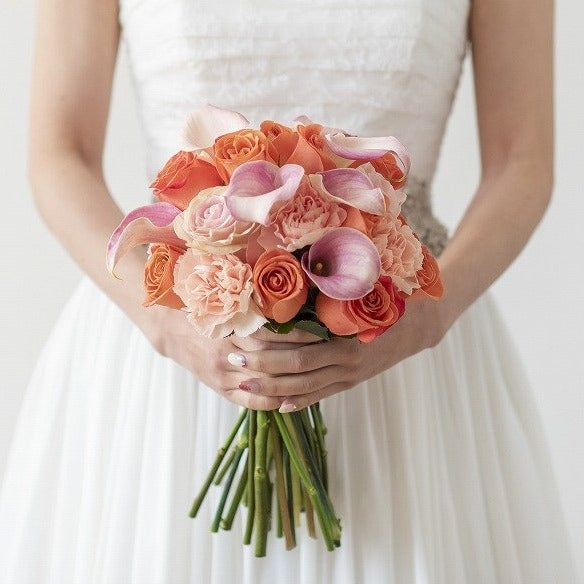 (WBQ13) Wedding Bouquet Orange rose and Calla